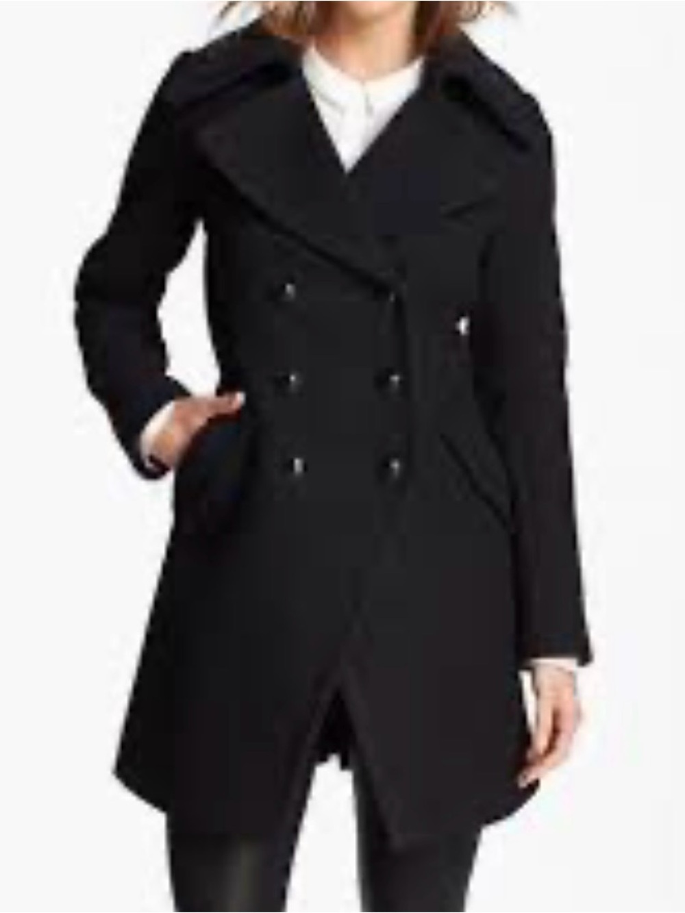 Trina Turk Wool Blend Double Breasted Coat Size 12 Women's Black Peacoat NWOT